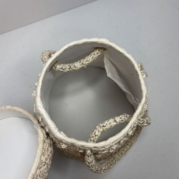 Vintage Handmade Cream Crochet Floral Boho Bucket Bag Purse Womens - Picture 6 of 6